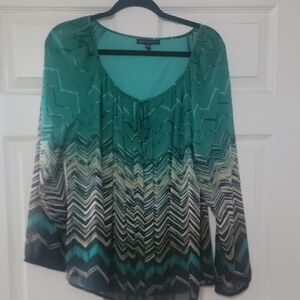 Sara Michelle Teal Chevron Peasant Blouse